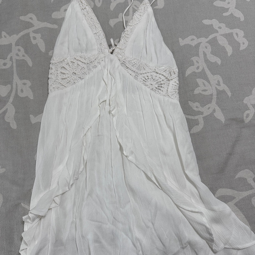 white lace flowy beach mini dress
